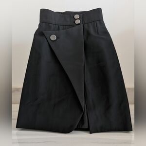 Vintage Saint Laurent Black Wrap-Front A-Line Skirt with Button Accents